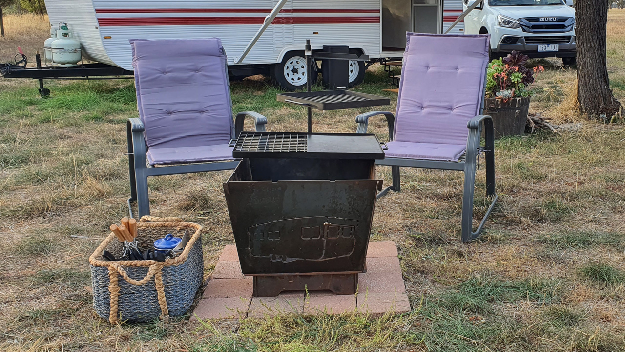Firepit with chairs and camp cook kit